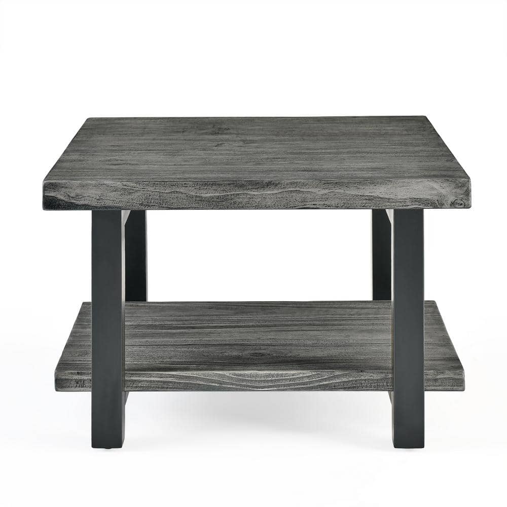 31" Slate Gray Pine Wood and Metal Square Coffee Table