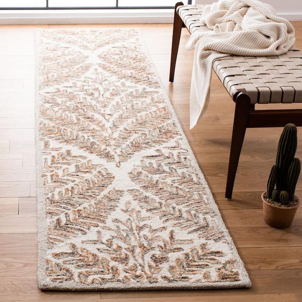 Capri Ivory/Brown 2 ft. x 11 ft. Geometric Leaf Runner Rug