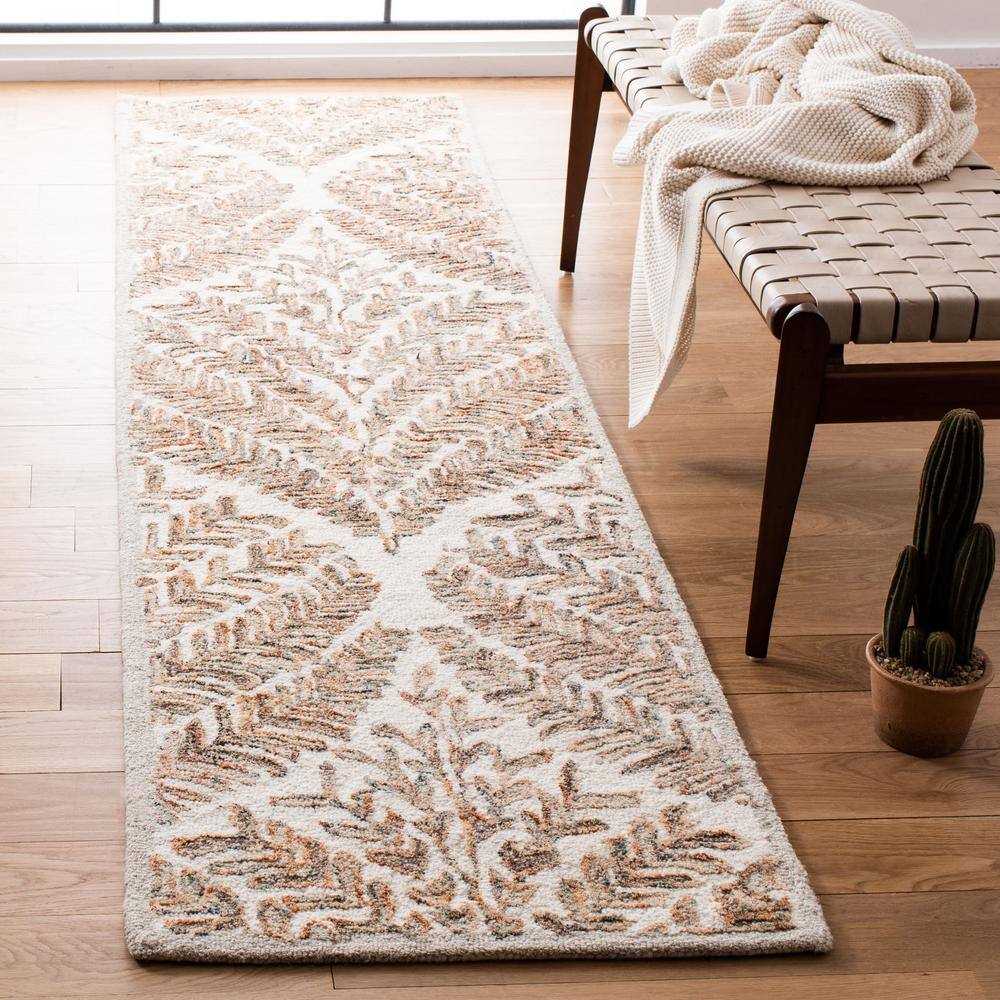 Hand-Tufted Ivory and Brown Wool Runner Rug, 2'3"x9'