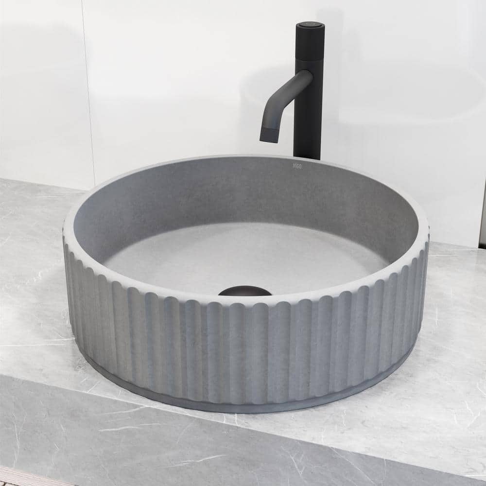 Gray Fluted Concrete Round Above-Counter Vessel Sink