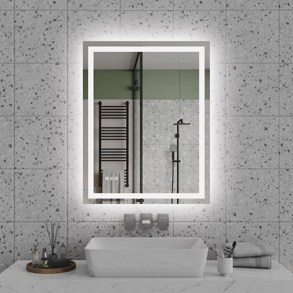 28 in. W x 36 in. H Rectangular Frameless Dimmable LED Light Vertical/Horizontal Wall Bathroom Vanity Mirror