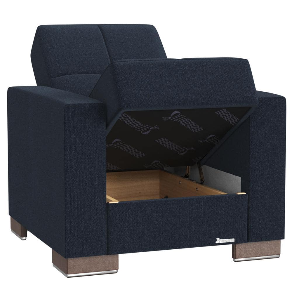 Denim Dark Blue Metal Armchair with Hidden Storage