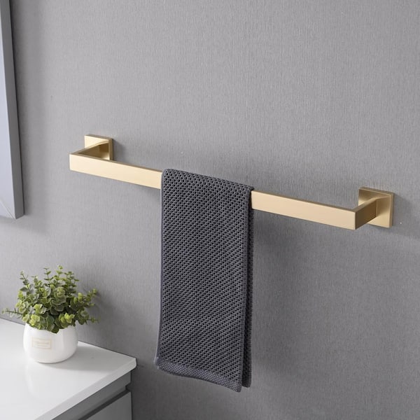 4-Piece Bath Hardware Set with 22.05 in . Towel Rack, Towel Hook, Toilet Paper Holder in Brushed Gold