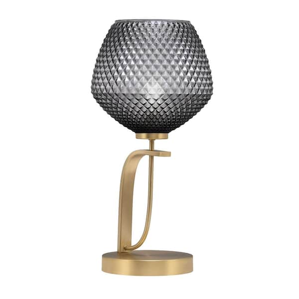 Unbranded Olympia 19 in. New Age Brass Piano Desk Lamp with Smoke Textured Glass Shade