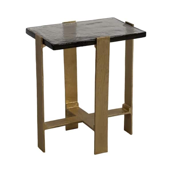 18 in. Gold Rectangle Glass with Metal Base Short End Table
