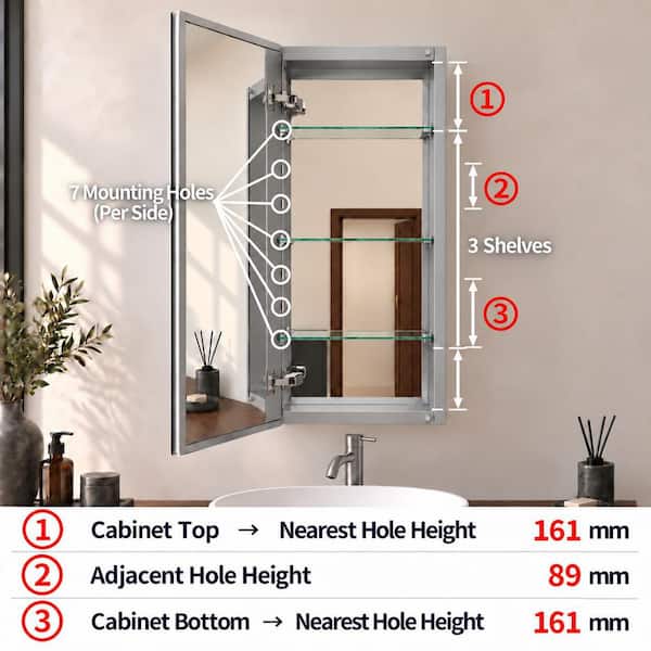 TaiMei 15 in. x 36 in. Frameless Recessed or Surface-Mount Beveled