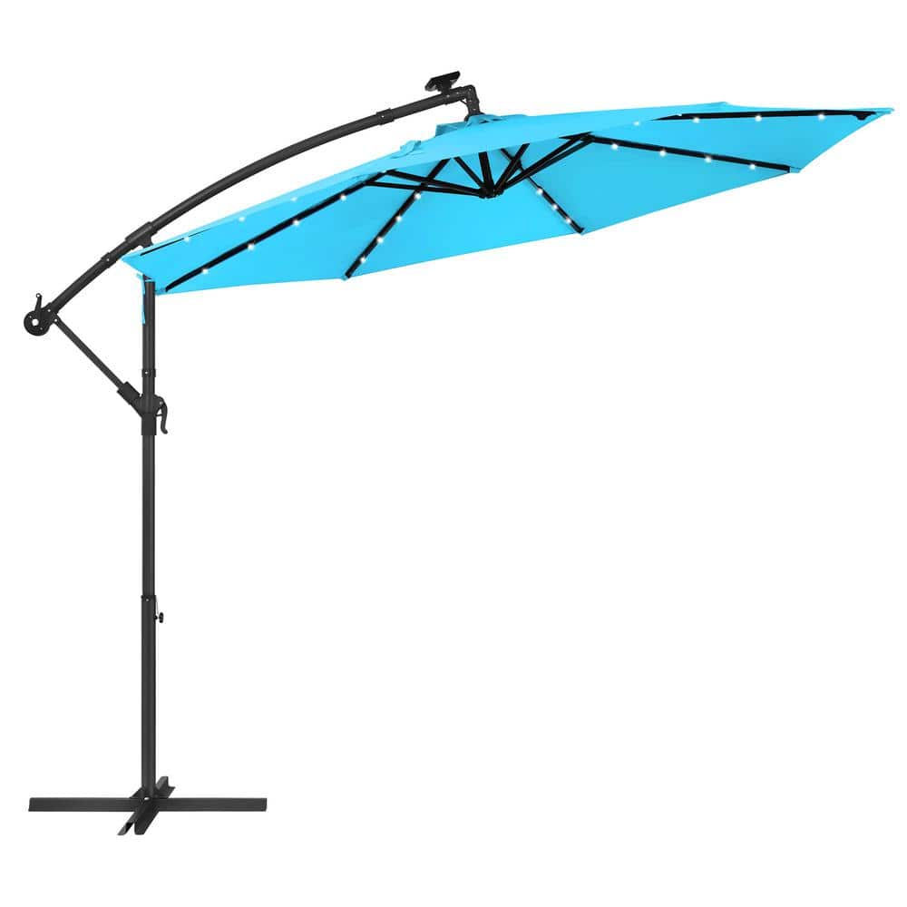 10 ft. Cantilever Patio Umbrella With LED Light in Lake Blue