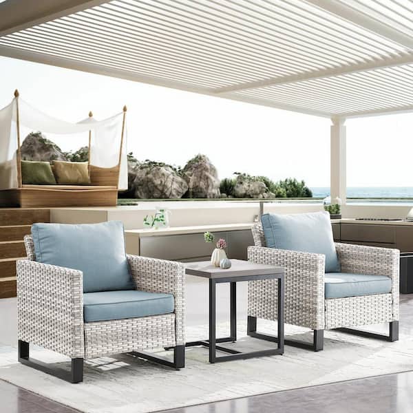 Valenta 3-Piece Wicker Patio Conversaion Set with CushionGuard baby blue Cushions