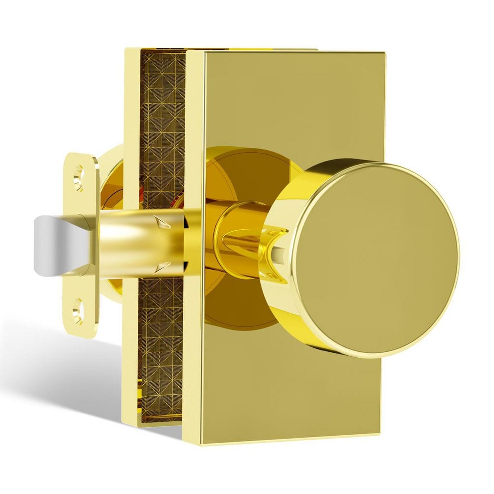 Modern Metal Polished Brass Interior Hall/Closet Unkeyed Passage Door Knob with Round Knob and Rectangular Backplate price history on PriceWatchPro