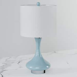 Sacramento 23 in. Blue/Nickel Table Lamp with White Linen Lampshade / USB / Type-C Port.