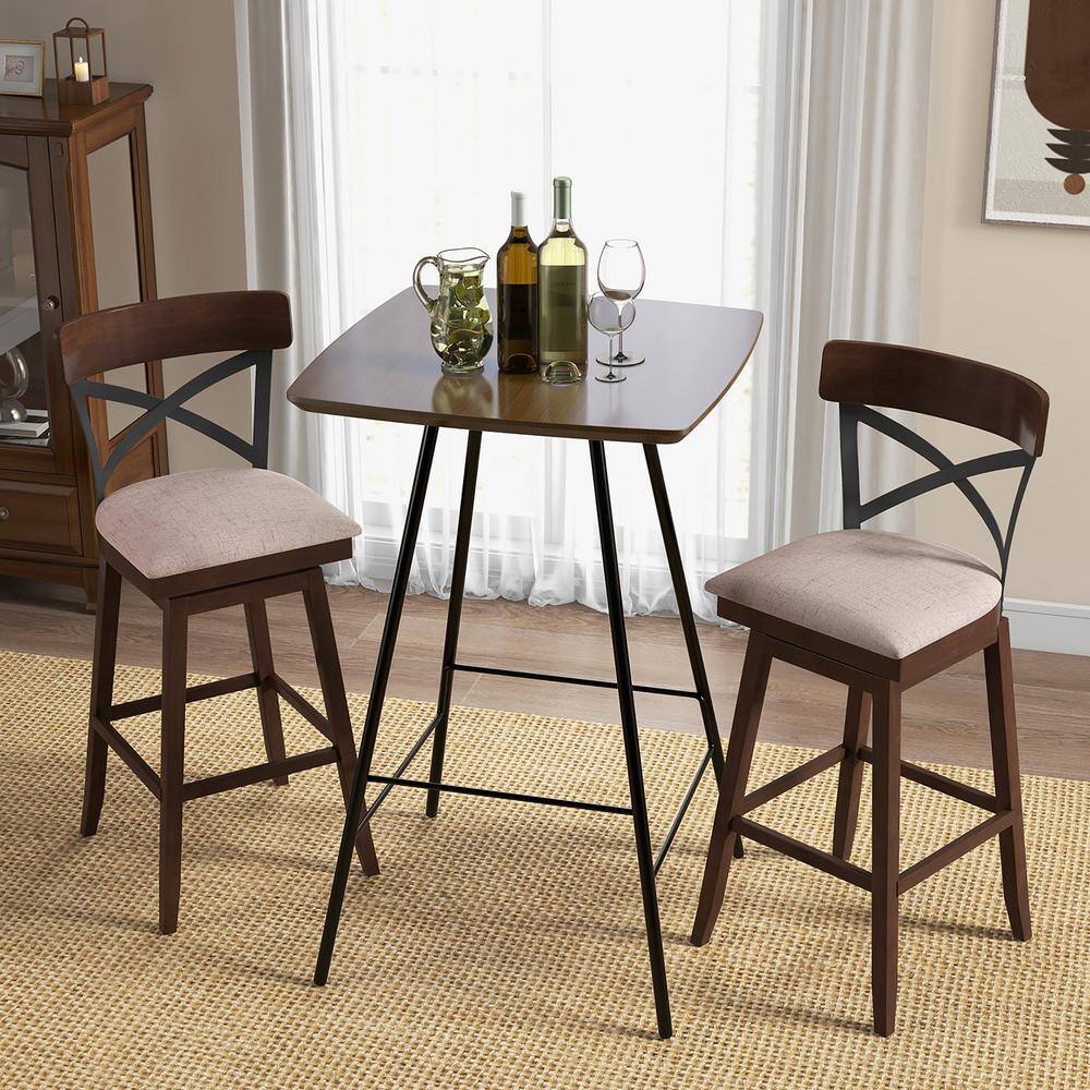 Costway 30 in. Brown Wooden Swivel Bar Stools Upholstered Bar Height ...