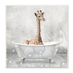 Baby Giraffe Bath Time Cute Animal Design By Kim Allen Unframed Print Animal Wall Art 12 in. x 12 in.