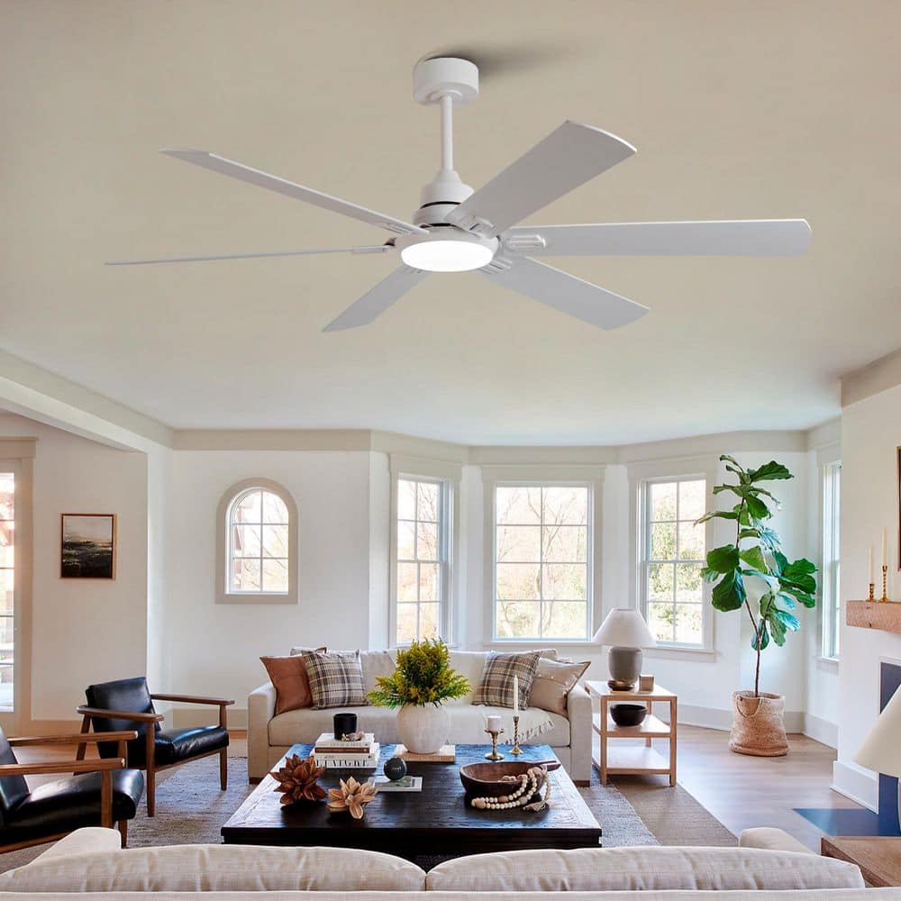60 in. White Wood Downrod Mount Modern Standard Ceiling Fan with Dimmable LED and Remote Included price history on PriceWatchPro