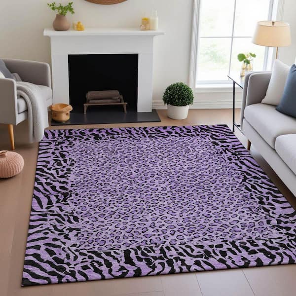 Mayfield Premium Machine Washable Abstract AMF1230 Purple 3 ft. x 5 ft. Area Rug