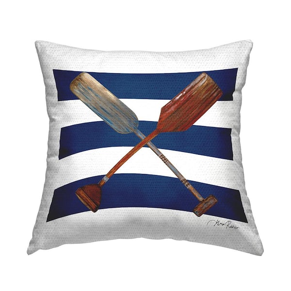 Stupell Industries Nautical Crossed Oars Wide Blue Stripes Blue Square Outdoor Throw Pillow