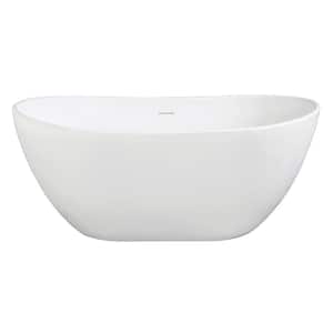 Collete 56.3 in. Solid Surface Flatbottom Freestanding Bathtub in White