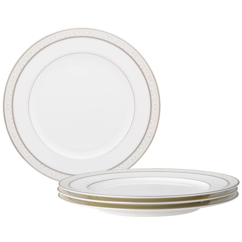 Noritake Montvale Platinum 10.5 in. Whte Bone China Dinner Plates Set ...