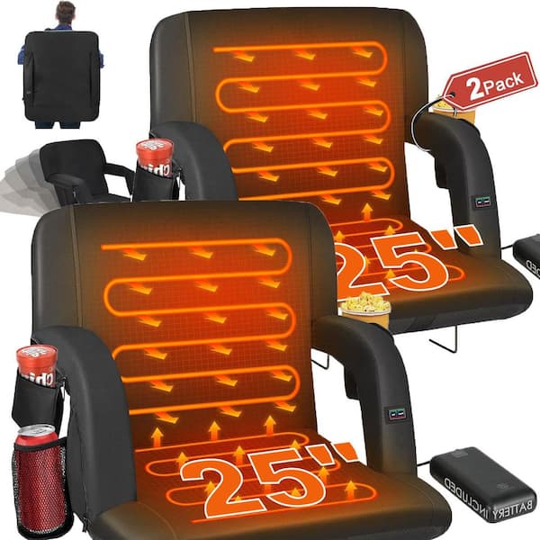 25 in. Heated Stadium Seat Portable Dual-Side Heated Bleacher Seats 6-Reclining Positions with 20000mAh Power Bank(2PK)