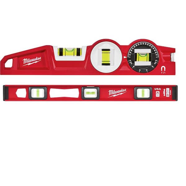 Milwaukee 10 in. 360° Locking Die Cast Torpedo Level with 24 in. Magnetic I-Beam Level (2-Piece)