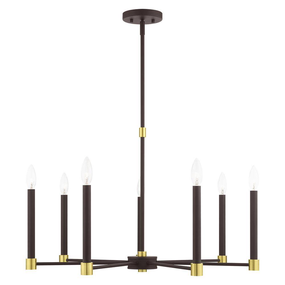 Karlstad 7 Light Bronze with Satin Brass Accents Chandelier