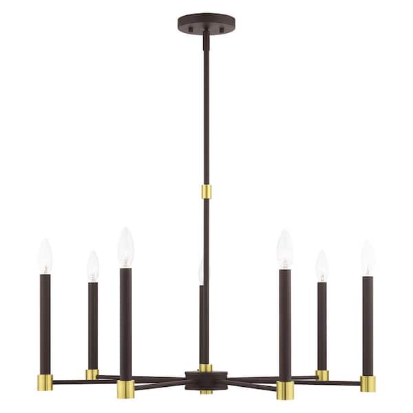 Livex Lighting Karlstad 7 Light Bronze with Satin Brass Accents Chandelier