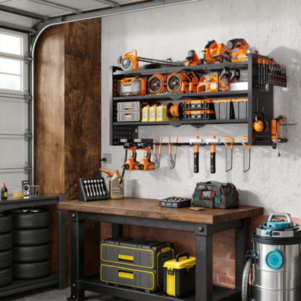 "33"" Wall-Mounted Power Tool Organizer with Charging Station, 8-Outlet Drill Rack for Garage" price history on PriceWatchPro