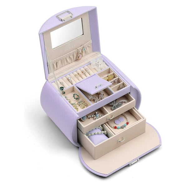 Unbranded Princess Style 3-Layer Jewelry Box with Mirror, Light Purple