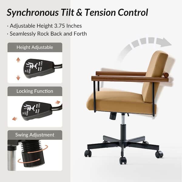 JAYDEN CREATION Aurelia PU Leather Office Chair in Camel with Non