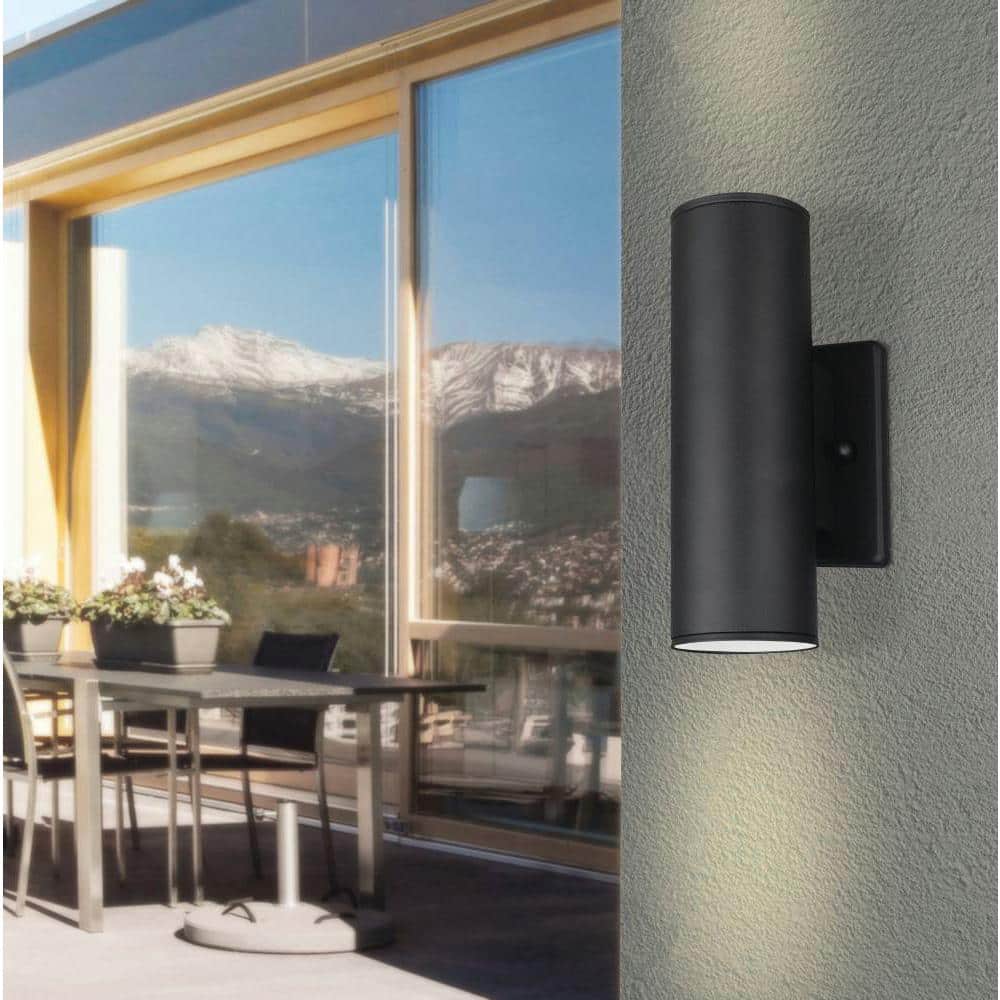 Riga Sleek Matte Black Cylinder Outdoor Wall Light