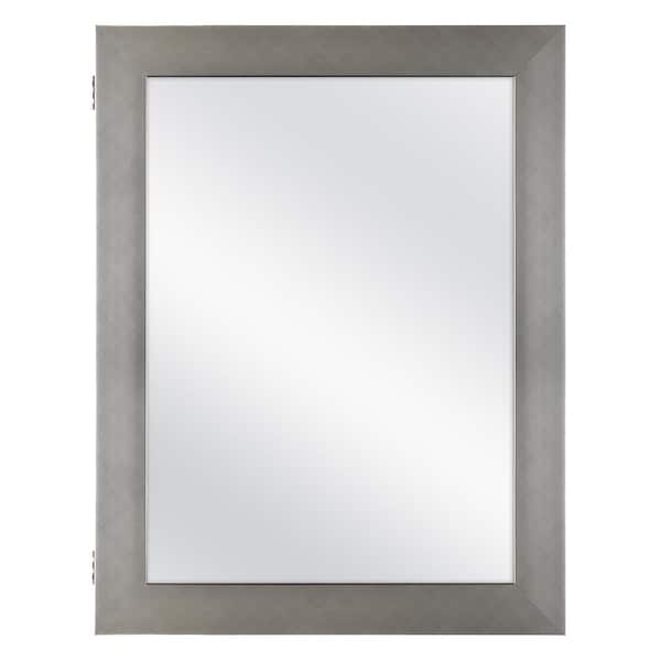 Photo 1 of 20 in. x 26 in. Recessed or Surface Mount Framed Medicine Cabinet in Pewter with Mirror