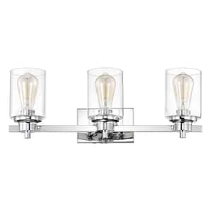 8 in. H x 23 in. W x 8 in. D 3-Light Chrome Uplight Indoor Bath Vanity Light with Clear Glass Shade
