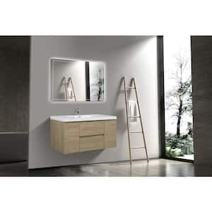 46.93 in. W Single Sink Wall-Mounted Natural Oak Bath Vanity With White Resin Top Unassembled