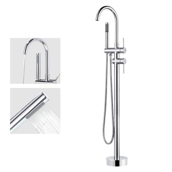 VEVETTA 2-Handle Freestanding Tub Faucet with Hand Shower in. Chrome