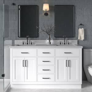 Hepburn 60 in. Double Sink Freestanding Bathroom Vanity in White with Carrara White Quartz Top