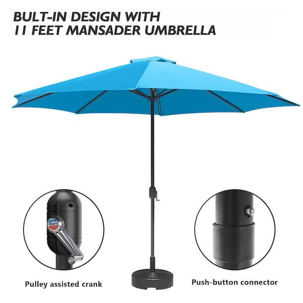 11 ft. x 11 ft. Steel Patio Market Umbrella with Crank in Blue
