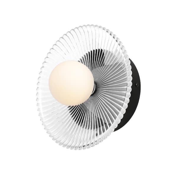 Unbranded Hera H9.8 in. W9.8 in. 8-Watt Modern Black LED Integrated Flush Mount with Ribbed Glass Shade