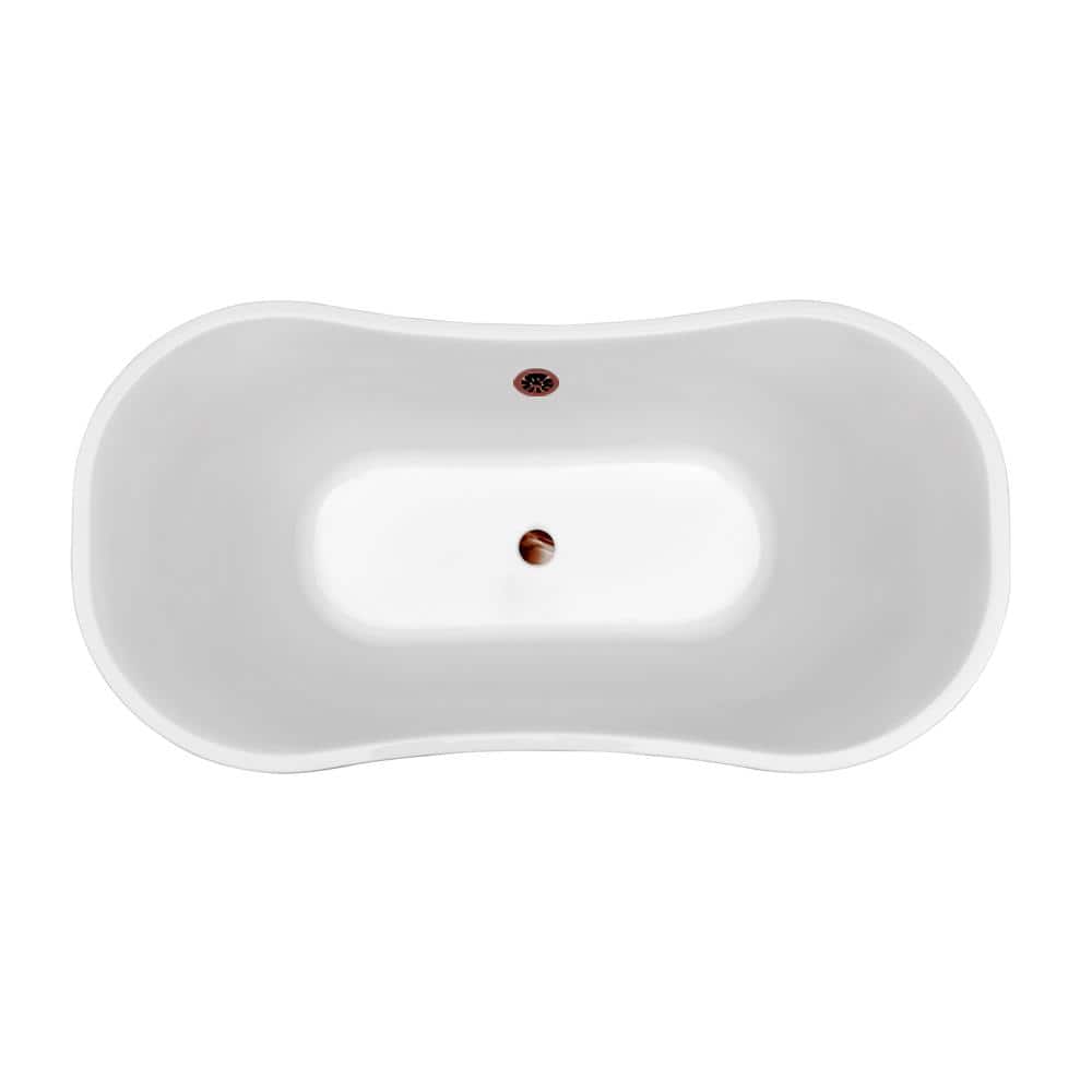 60" White Freestanding Acrylic Bathtub with Bronze Drain