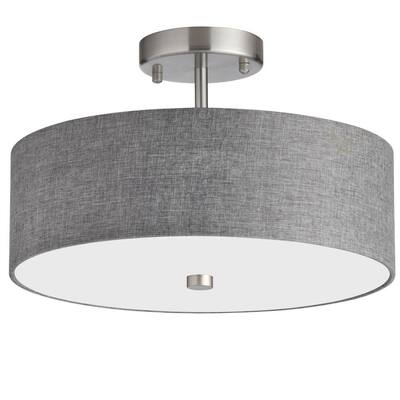 5.5 in. H 3-Light Grey Semi-Flush Mount with Laminated Fabric Shades