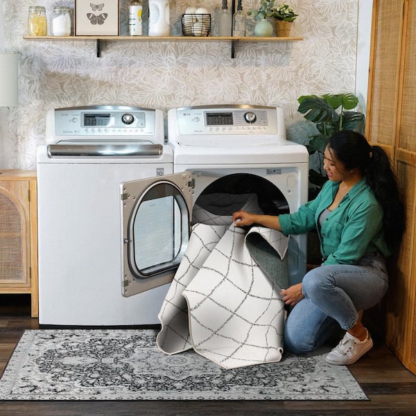 My Magic Carpet - Medina Moroccan Diamond Ivory 5 ft. x 7 ft. Trellis Washable Area Rug