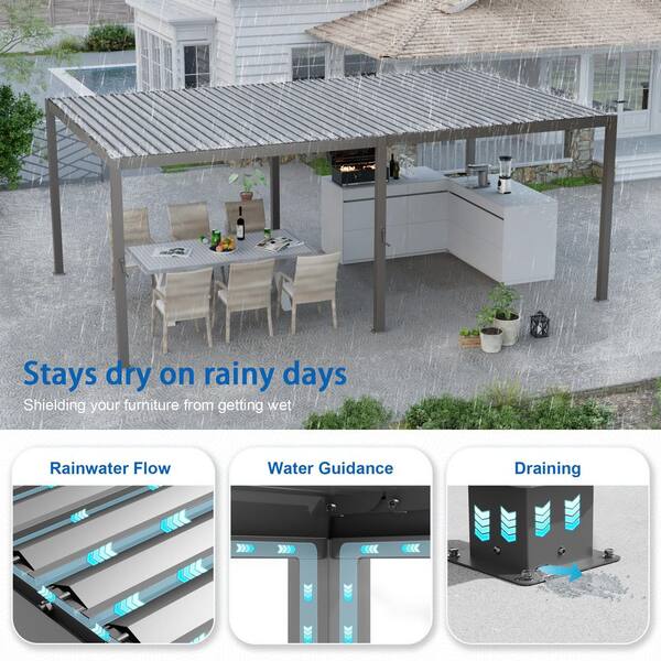 SANLUCE 12 ft. x 20 ft. Modern Steel Louvered Pergola Outdoor