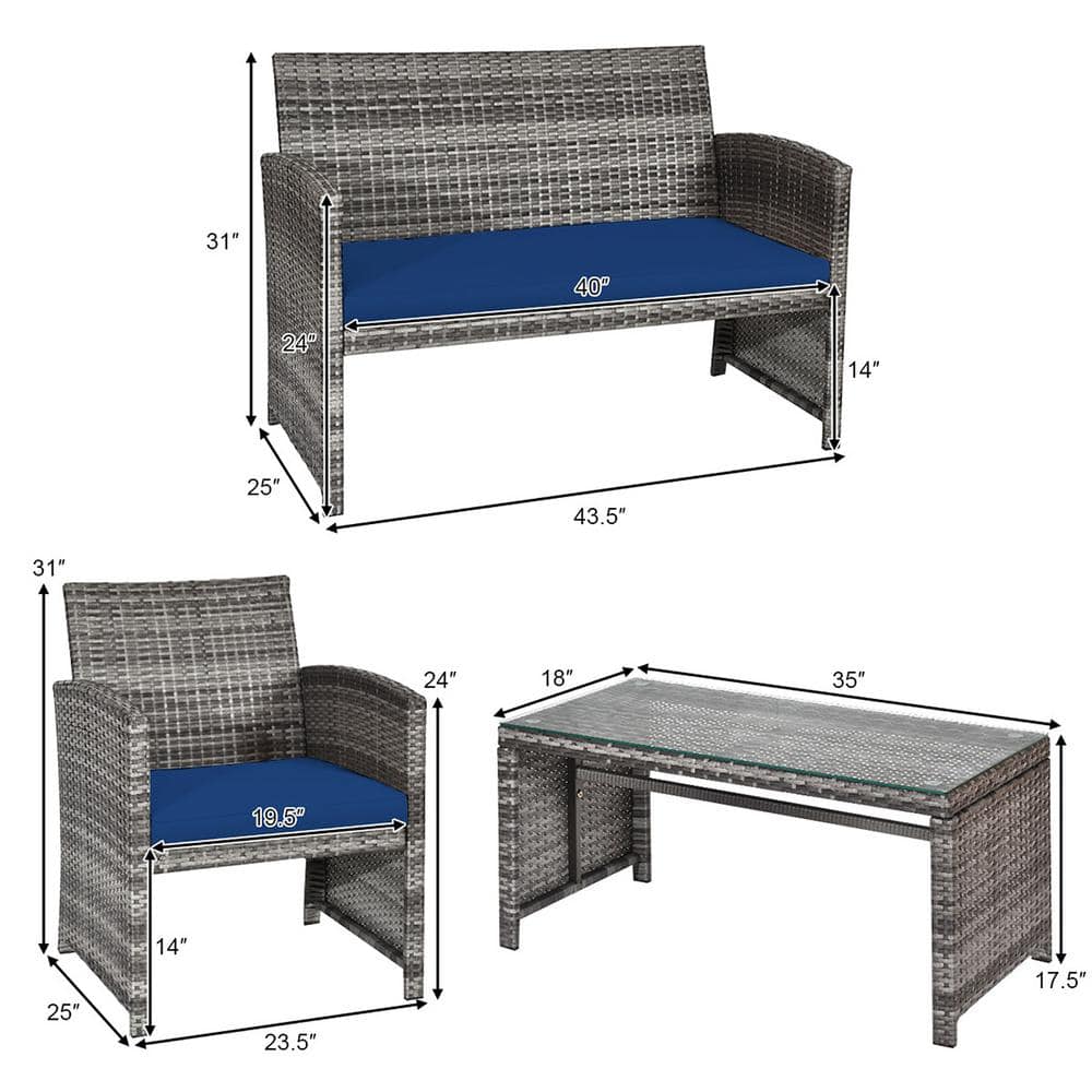 Navy and Gray Steel 8-Piece Patio Conversation Set with Cushions