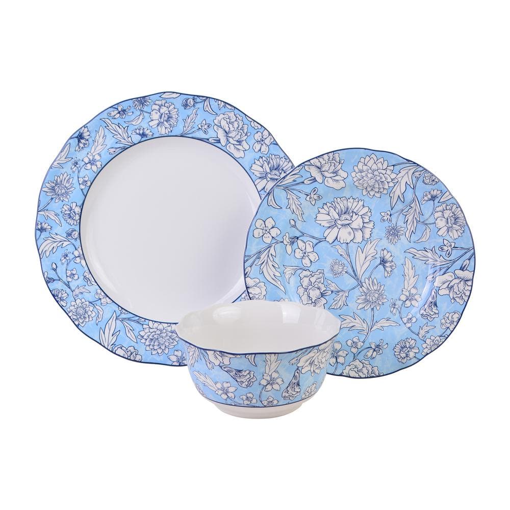 Reviews for 222 Fifth Clermont 12-Piece Porcelain Light Blue Dinnerware ...