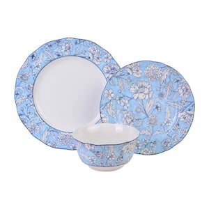 Clermont 12-Piece Porcelain Light Blue Dinnerware Set