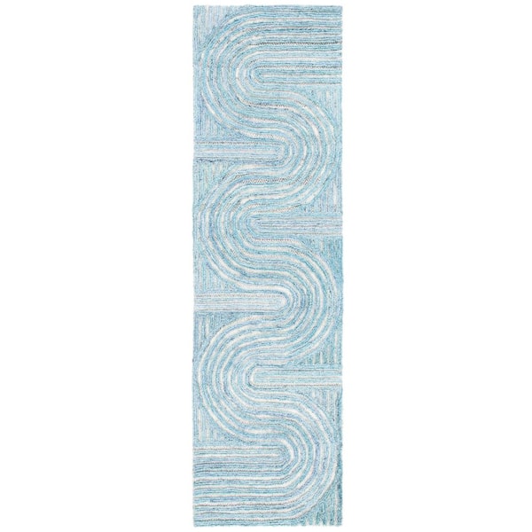 Southampton 2 ft. x 8 ft. Blue Meander Striped Runner Rug