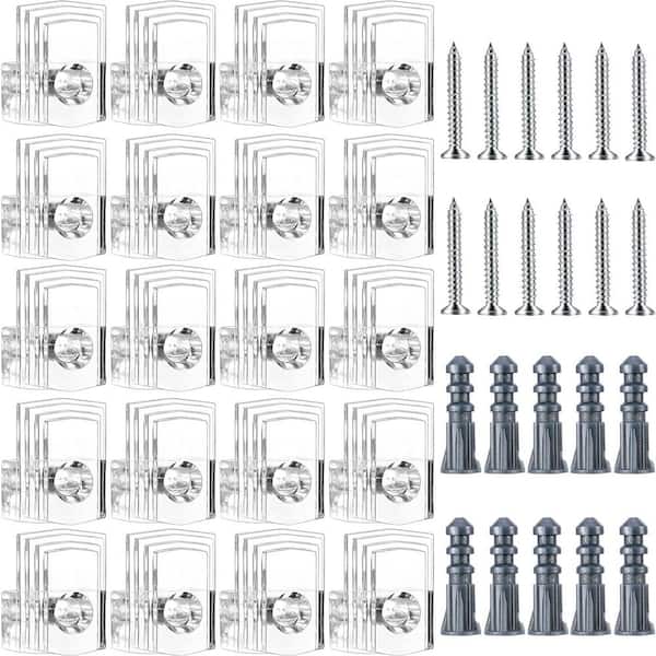 PRIMEPLUS 20 Sets of Clear Plastic Mirror Holder Clips Kit with Screws for Wall and Fixed Mirror Box Door