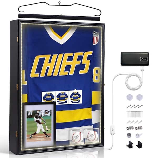 Unbranded Black 28 in. x 37 in. XL Jersey Frame Display Case with LED Light, Deep Jersey Display Case, Acrylic Glass Shadow Box