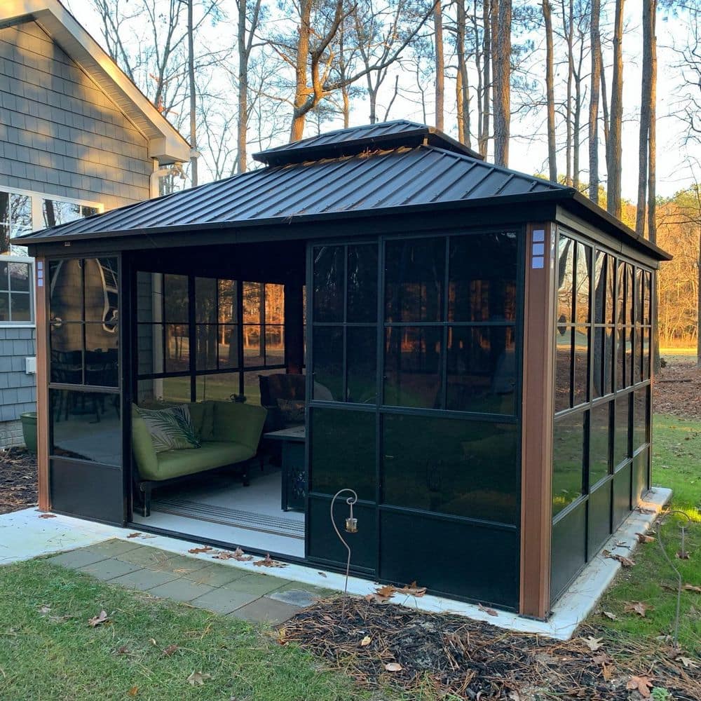PURPLE LEAF 12ft. x 14ft. Wood Grain Column Sunroom Hardtop Gazebo