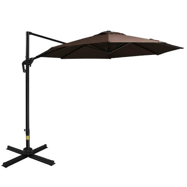 Otryad 10ft Offset Patio Umbrella with Base, Hanging Aluminum and Steel Cantilever Umbrella with 360° Rotation