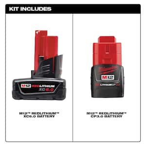 M12 12-Volt Lithium-Ion Extended Capacity Battery Pack Combo W/ 6.0Ah and 3.0Ah Batteries