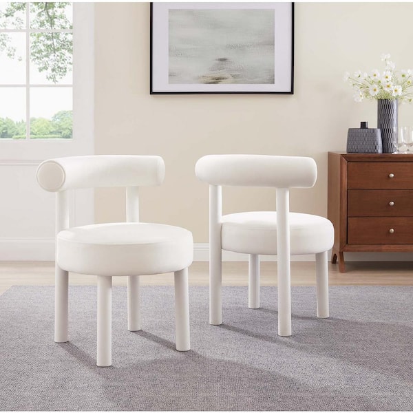 MODWAY Toulouse Performance Velvet Dining Chair - Set of 2 in White